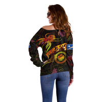 Marshall Islands Off Shoulder Sweater Octopus Plumeria Polynesian Tattoo