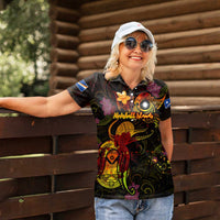 Marshall Islands Women Polo Shirt Octopus Plumeria Polynesian Tattoo