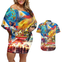 Custom The Philippines 126th Independence Anniversary Couples Matching Off Shoulder Short Dress and Hawaiian Shirt Art Style DT02 Art - Polynesian Pride