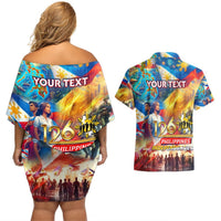 Custom The Philippines 126th Independence Anniversary Couples Matching Off Shoulder Short Dress and Hawaiian Shirt Art Style DT02 - Polynesian Pride