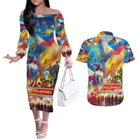 Custom The Philippines 126th Independence Anniversary Couples Matching Off The Shoulder Long Sleeve Dress and Hawaiian Shirt Art Style