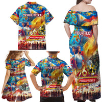Custom The Philippines 126th Independence Anniversary Family Matching Off Shoulder Maxi Dress and Hawaiian Shirt Art Style