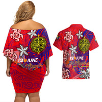 Personalized Philippines 12 June Independence Day Couples Matching Off Shoulder Short Dress and Hawaiian Shirt Polynesian Turtle Plumeria DT02 - Polynesian Pride