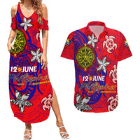 Personalized Philippines 12 June Independence Day Couples Matching Summer Maxi Dress and Hawaiian Shirt Polynesian Turtle Plumeria DT02 Red - Polynesian Pride