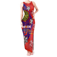 Personalized Philippines 12 June Independence Day Tank Maxi Dress Polynesian Turtle Plumeria DT02 Women Red - Polynesian Pride