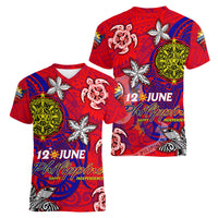 Personalized Philippines 12 June Independence Day Women V-Neck T-Shirt Polynesian Turtle Plumeria