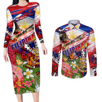 Personalized Philippines Independence Day Couples Matching Long Sleeve Bodycon Dress and Long Sleeve Button Shirt Polynesia Filipinas Eagle Hibiscus