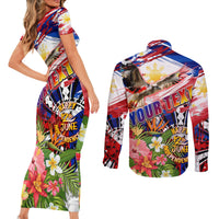 Personalized Philippines Independence Day Couples Matching Short Sleeve Bodycon Dress and Long Sleeve Button Shirt Polynesia Filipinas Eagle Hibiscus