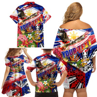Personalized Philippines Independence Day Family Matching Off Shoulder Short Dress and Hawaiian Shirt Polynesia Filipinas Eagle Hibiscus