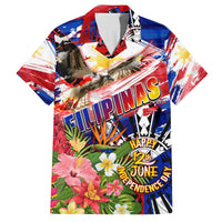 Personalized Philippines Independence Day Family Matching Off Shoulder Short Dress and Hawaiian Shirt Polynesia Filipinas Eagle Hibiscus
