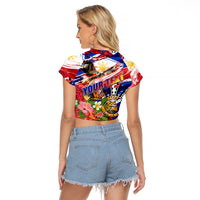 Personalized Philippines Independence Day Raglan Cropped T Shirt Polynesia Filipinas Eagle Hibiscus