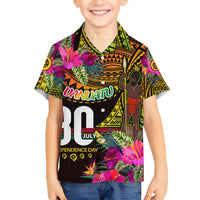 Personalised Vanuatu Independence Day 30 July Family Matching Long Sleeve Bodycon Dress and Hawaiian Shirt Hibiscus Polynesian Pattern DT02 Son's Shirt Yellow - Polynesian Pride