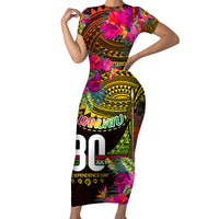 Personalised Vanuatu Independence Day 30 July Family Matching Short Sleeve Bodycon Dress and Hawaiian Shirt Hibiscus Polynesian Pattern DT02 Mom's Dress Yellow - Polynesian Pride