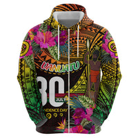 Personalised Vanuatu Independence Day 30 July Zip Hoodie Hibiscus Polynesian Pattern