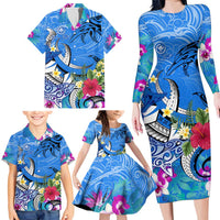 Aloha Hawaii Family Matching Long Sleeve Bodycon Dress and Hawaiian Shirt Dolphins and Fish Hook Hibiscus DT02 - Polynesian Pride