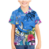Aloha Hawaii Family Matching Mermaid Dress and Hawaiian Shirt Dolphins and Fish Hook Hibiscus DT02 Son's Shirt Blue - Polynesian Pride
