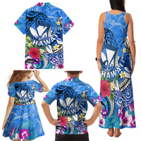 Aloha Hawaii Family Matching Tank Maxi Dress and Hawaiian Shirt Dolphins and Fish Hook Hibiscus
