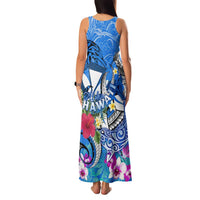 Aloha Hawaii Family Matching Tank Maxi Dress and Hawaiian Shirt Dolphins and Fish Hook Hibiscus
