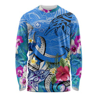Aloha Hawaii Long Sleeve Shirt Dolphins and Fish Hook Hibiscus