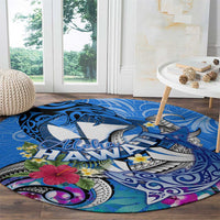 Aloha Hawaii Round Carpet Dolphins and Fish Hook Hibiscus