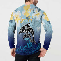 Mother And Baby Dolphins Button Sweatshirt Hawaii Hibiscus DT02 - Polynesian Pride