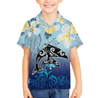 Mother And Baby Dolphins Family Matching Off Shoulder Short Dress and Hawaiian Shirt Hawaii Hibiscus