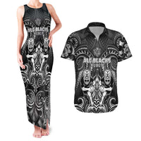 Personalized All Black Couples Matching Tank Maxi Dress and Hawaiian Shirt New Zealand Rugby Mascot Maori