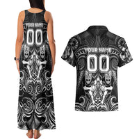 Personalized All Black Couples Matching Tank Maxi Dress and Hawaiian Shirt New Zealand Rugby Mascot Maori