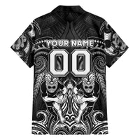 Personalized All Black Family Matching Off The Shoulder Long Sleeve Dress and Hawaiian Shirt New Zealand Rugby Mascot Maori