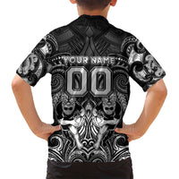 Personalized All Black Family Matching Off Shoulder Maxi Dress and Hawaiian Shirt New Zealand Rugby Mascot Maori DT02 - Polynesian Pride