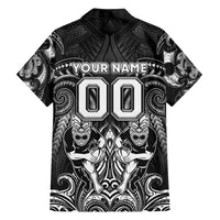 Personalized All Black Family Matching Puletasi and Hawaiian Shirt New Zealand Rugby Mascot Maori