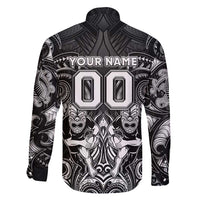 Personalized All Black Family Matching Short Sleeve Bodycon Dress and Hawaiian Shirt New Zealand Rugby Mascot Maori