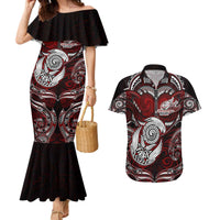 Personalized New Zealand Aotearoa Rugby Couples Matching Mermaid Dress and Hawaiian Shirt Maori Fern Tattoo Art