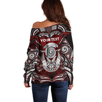 Personalized New Zealand Aotearoa Rugby Off Shoulder Sweater Maori Fern Tattoo Art