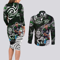 Personalized NZ Aotearoa Rugby Couples Matching Long Sleeve Bodycon Dress and Long Sleeve Button Shirt New Zealand Silver Fern