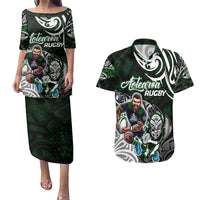 Personalized NZ Aotearoa Rugby Couples Matching Puletasi and Hawaiian Shirt New Zealand Silver Fern