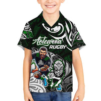 Personalized NZ Aotearoa Rugby Family Matching Off Shoulder Short Dress and Hawaiian Shirt New Zealand Silver Fern DT02 Son's Shirt Green - Polynesian Pride