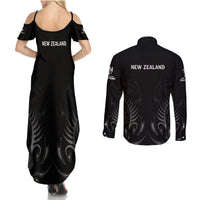 New Zealand Couples Matching Summer Maxi Dress and Long Sleeve Button Shirt Rugby 2023 Champions Black DT02 - Polynesian Pride