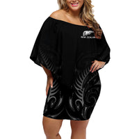New Zealand Family Matching Off Shoulder Short Dress and Hawaiian Shirt Rugby 2023 Champions Black DT02 Mom's Dress Black - Polynesian Pride