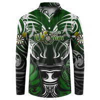 Personalised Warriors Maori Darts Button Sweatshirt New Zealand Darts Silver Fern DT02 Green - Polynesian Pride