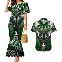 Personalised Warriors Maori Darts Couples Matching Mermaid Dress and Hawaiian Shirt New Zealand Darts Silver Fern DT02 Green - Polynesian Pride
