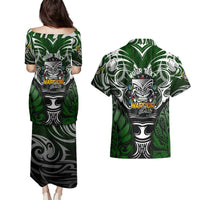 Personalised Warriors Maori Darts Couples Matching Puletasi and Hawaiian Shirt New Zealand Darts Silver Fern DT02 - Polynesian Pride