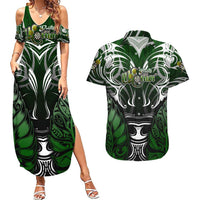 Personalised Warriors Maori Darts Couples Matching Summer Maxi Dress and Hawaiian Shirt New Zealand Darts Silver Fern DT02 Green - Polynesian Pride