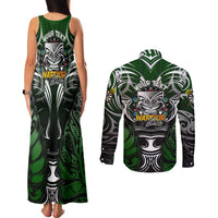 Personalised Warriors Maori Darts Couples Matching Tank Maxi Dress and Long Sleeve Button Shirt New Zealand Darts Silver Fern DT02 - Polynesian Pride