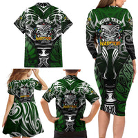 Personalised Warriors Maori Darts Family Matching Long Sleeve Bodycon Dress and Hawaiian Shirt New Zealand Darts Silver Fern