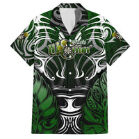 Personalised Warriors Maori Darts Family Matching Off Shoulder Short Dress and Hawaiian Shirt New Zealand Darts Silver Fern DT02 Dad's Shirt - Short Sleeve Green - Polynesian Pride