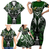 Personalised Warriors Maori Darts Family Matching Short Sleeve Bodycon Dress and Hawaiian Shirt New Zealand Darts Silver Fern