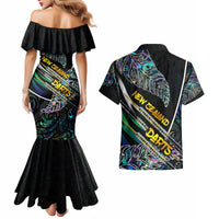 Personalised New Zealand Darts Couples Matching Mermaid Dress and Hawaiian Shirt NZ Paua Shell Maori Fern DT02 - Polynesian Pride