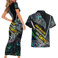 Personalised New Zealand Darts Couples Matching Short Sleeve Bodycon Dress and Hawaiian Shirt NZ Paua Shell Maori Fern DT02 - Polynesian Pride