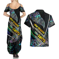 Personalised New Zealand Darts Couples Matching Summer Maxi Dress and Hawaiian Shirt NZ Paua Shell Maori Fern DT02 - Polynesian Pride